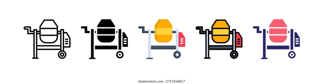 Mezclador de hormigón de múltiples estilos Icon Set Colección..
