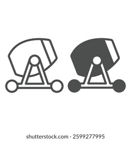 Concrete mixer on wheels line and solid icon, making road concept. Vector graphics. Mobile concrete mixer, construction sign on white background, outline style icon for mobile or web design