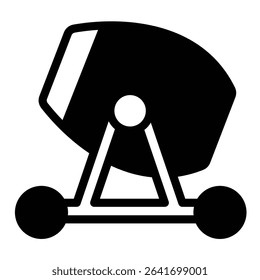Concrete mixer on wheels solid icon, making road concept. Vector graphics. Mobile concrete mixer, construction sign on white background, style mobile or design