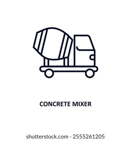 concrete mixer outline icon.  Thin line icon from construction tools collection. Editable vector isolated on white background