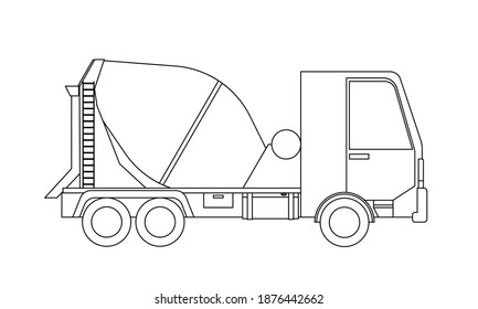 Concrete mixer outline isolated on white background. Coloring page. Vector illustration.