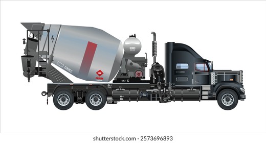 Concrete mixer semi truck for construction service 3D vector illustration