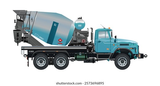 Concrete mixer semi truck for construction service 3D vector illustration