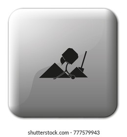 Concrete mixer and shovel flat vector icon.