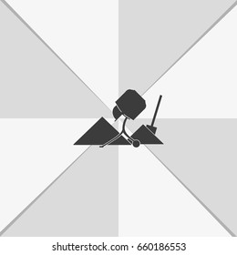 Concrete mixer and shovel icon.