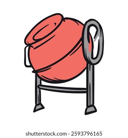 Concrete mixer. Simple vector illustration of icon, sticker, print. Hand-drawn image isolated on white background