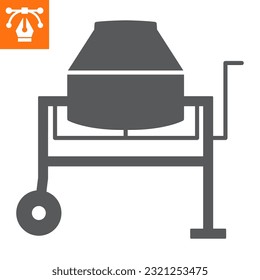 Betonmischer massiv Icon, glyph Stil Icon für Web-Site oder mobile App, Bau und Bau, Zement Mixer Vektorsymbol, einfache Vektorgrafik, Vektorgrafik mit bearbeitbaren Strichen.