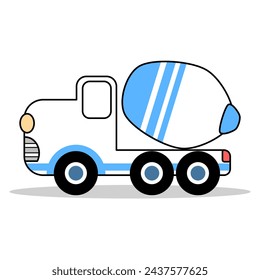 Concrete mixer truck cartoon so cute. On white background. Vector illustration. 