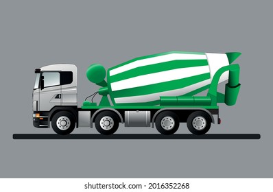 Concrete mixer truck. Construction vehicle equipment. Flat vector illustration.