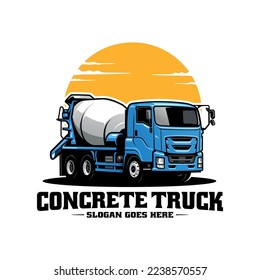 concrete mixer truck, construction vehicle illustration logo vector