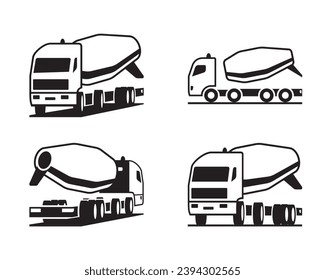 Concrete mixer truck in different perspective – vector illustration