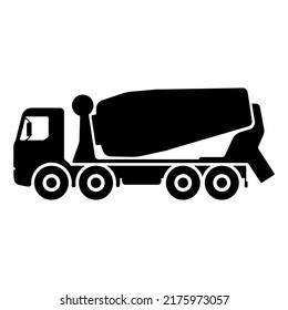 Concrete mixer truck icon. Black silhouette. Side view. Vector simple flat graphic illustration. Isolated object on a white background. Isolate.
