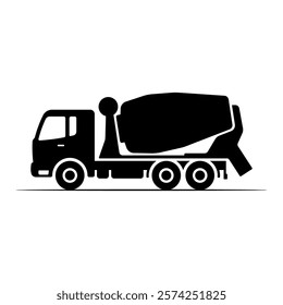 Concrete mixer truck icon. Black silhouette. Side view. Vector simple flat graphic illustration. Isolated object on white background. Isolate.