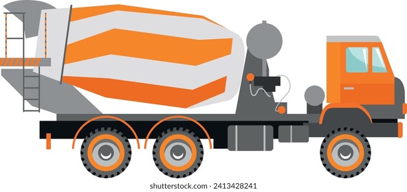 Concrete Mixer Truck Icon in Flat Style. Vector Illustration