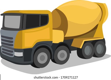 Concrete mixer truck, illustration, vector on white background