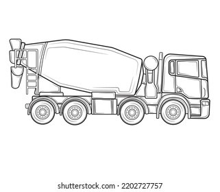 Concrete mixer truck in isolate on white background. Construction equipment. Vector illustration.
