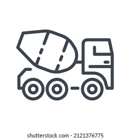 Concrete mixer truck isolated on transparent white background. Vector cement truckillustration. Side view.