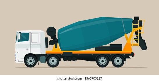 Concrete mixer truck isolated. Vector flat style illustration.