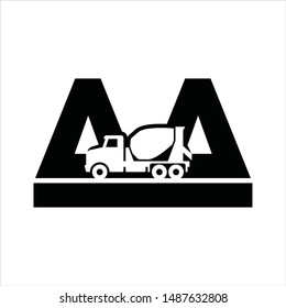 Concrete Mixer Truck. Letter AA. Vector logo.