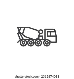 Concrete mixer truck line icon. linear style sign for mobile concept and web design. Mixer Truck outline vector icon. Symbol, logo illustration. Vector graphics