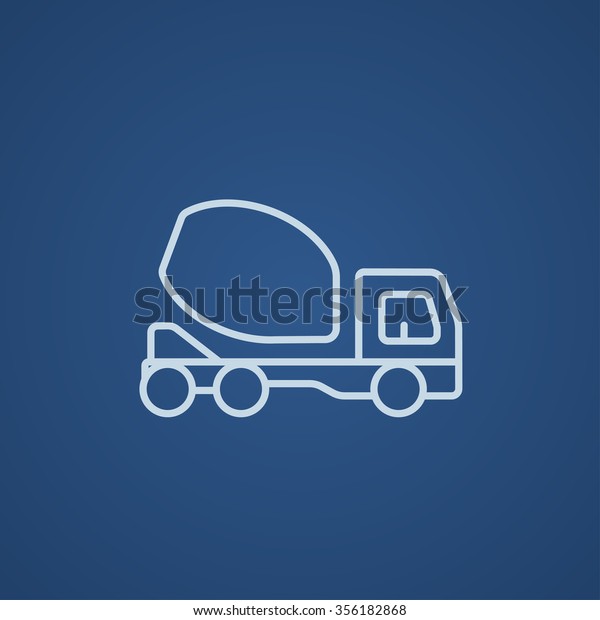 Concrete\
mixer truck line icon for web, mobile and infographics. Vector\
light blue icon isolated on blue\
background.