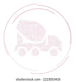 The concrete mixer truck symbol filled with pink dots. Pointillism style. Vector illustration on white background