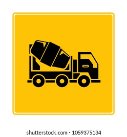 concrete mixer truck symbol in yellow background