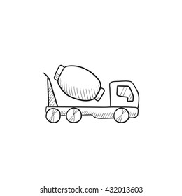 Concrete mixer truck vector sketch icon isolated on background. Hand drawn Concrete mixer truck icon. Concrete mixer truck sketch icon for infographic, website or app.