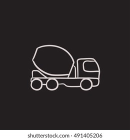 Concrete mixer truck vector sketch icon isolated on background. Hand drawn Concrete mixer truck icon. Concrete mixer truck sketch icon for infographic, website or app.