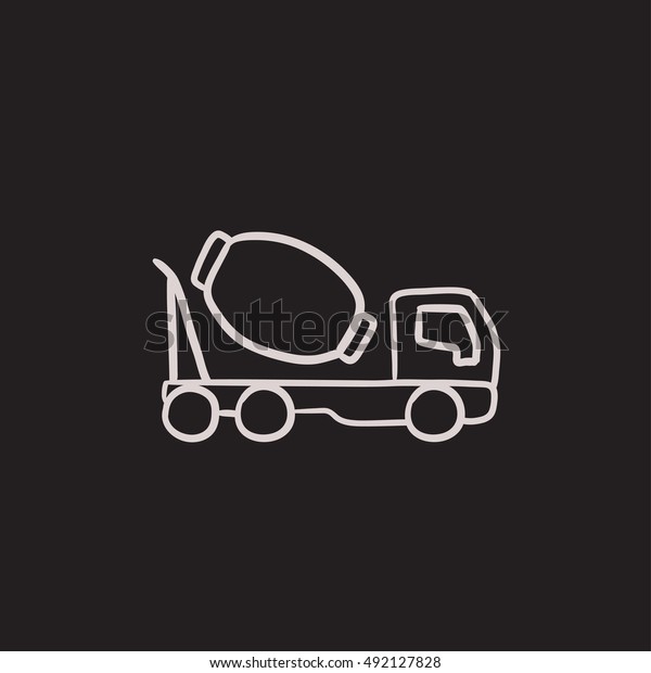 Concrete mixer truck vector\
sketch icon isolated on background. Hand drawn Concrete mixer truck\
icon. Concrete mixer truck sketch icon for infographic, website or\
app.
