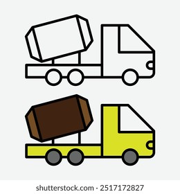 Concrete Mixer truck vehicle icon. silhouette concrete mixer truck. Mode of Transport and Construction Icons. Cement Mixer Icon.