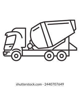 Concrete mixer truck.Construction equipment. Tipper car side view.Commercial truck.Vehicles freight transportation.Isolated flat vector.Industrial transport.Yellow lorry .