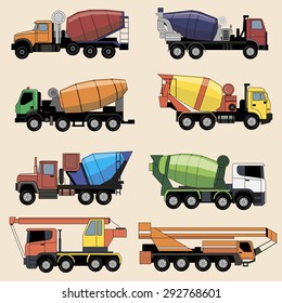  Concrete mixer trucks vector image design collection.  