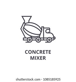 concrete mixer vector line icon, sign, illustration on background, editable strokes