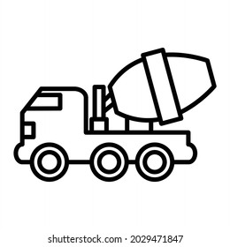 Concrete Mixer Vector Outline Icon Isolated On White Background
