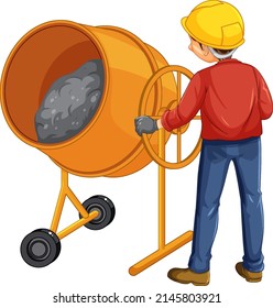 Concrete mixing drum with a worker illustration