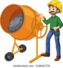 Concrete mixing drum with a worker illustration