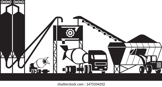 Concrete mixing plant - vector illustration