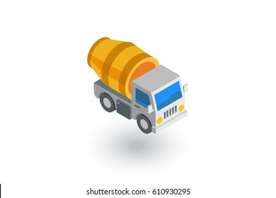 Concrete mixing truck isometric flat icon. 3d vector colorful illustration. Pictogram isolated on white background