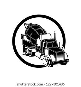 Concrete mixing truck vector. Flat design. Industrial transport. Construction machine. For construction theme illustrating