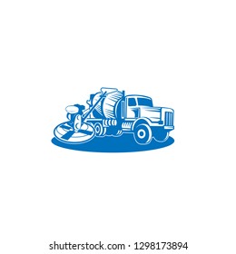 Concrete mixing truck vector. Flat design. Industrial transport. Construction machine. For construction theme illustrating. 