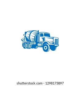 Concrete mixing truck vector. Flat design. Industrial transport. Construction machine. For construction theme illustrating. 