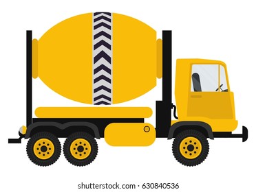 Concrete mixing truck vector. Flat design. Industrial transport. Isolated on a white background.