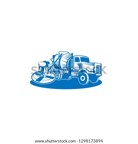 Concrete mixing truck vector. Flat design. Industrial transport. Construction machine. For construction theme illustrating. 