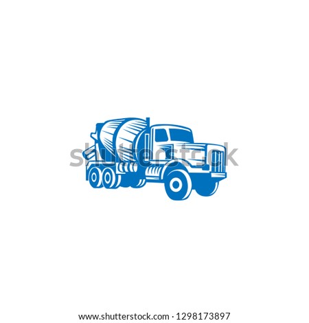 Concrete mixing truck vector. Flat design. Industrial transport. Construction machine. For construction theme illustrating. 