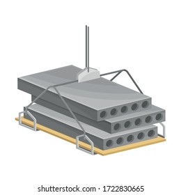 Concrete Monolith or Cement Bricks Lifting on Building Site Vector Illustration