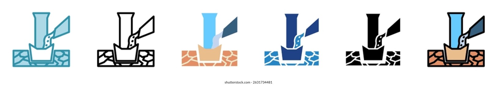 Concreto multi estilo, mini ilustração ícone conjunto. contorno, plano, glifo, cor da linha. vetor para IU, UX, aplicativo, web, digital ou impressão, relacionado à indústria, construção, engenharia civil.