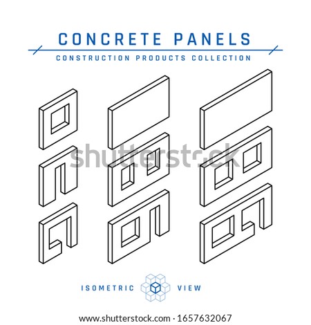 Concrete panel icons. Precast cement wall blocks for modular buildings. Vector illustration isolated on a white background in linear style.