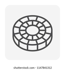 Concrete paver block icon. For create circular pattern in garden and outdoor. That is landscape architecture material with texture on surface. Made from concrete, brick, natural stone i.e. cobblestone