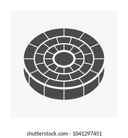 Concrete paver block pavement floor or brick vector icon. For landscape, outdoor, garden by paving on ground to create circular pattern. That sidewalk, road, patio, path, street, driveway or walkway.